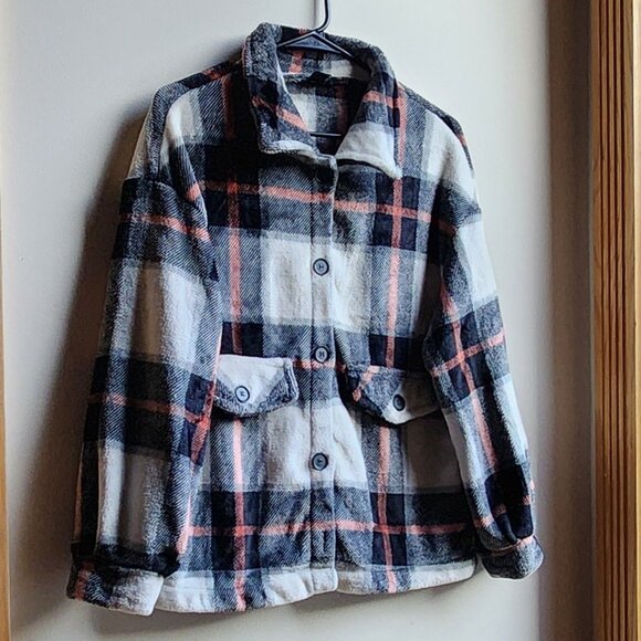 SHEIN Plaid Fleece Button Down Teddy Jacket Size Medium - Picture 4 of 16